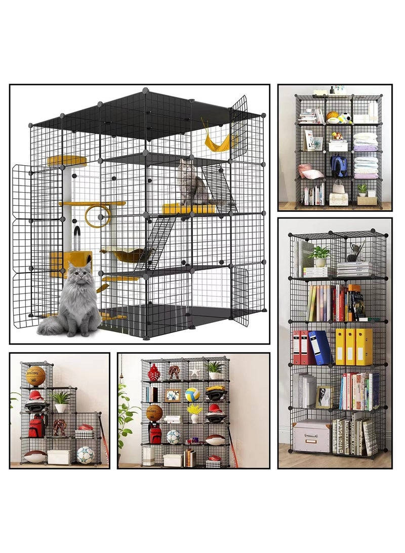 MissTiara قفص قطط كبير داخلي قابل للفك من سلك معدني مجموعة ملعب للقطط الكبيرة مكان مثالي للتمرين ل1-4 قطط (بدون منصة باللون الأسود) - Image 3