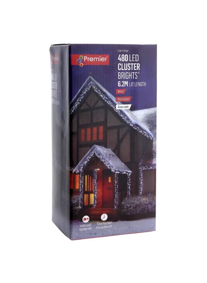 Premier Brights 480 LED Cluster Lights W/Timer (6.2 m, White)