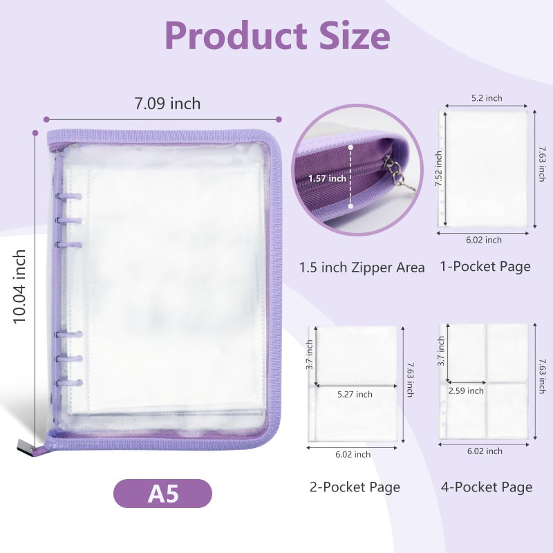 Ruatu Sticker Organizer Binder Sticker Storage Album A5 Sticker Book Collecting Album for Collecting Sticker Reusable Sticker Keeper Holder Book for Adult with Pockets and Zipper (purple) - Image 5