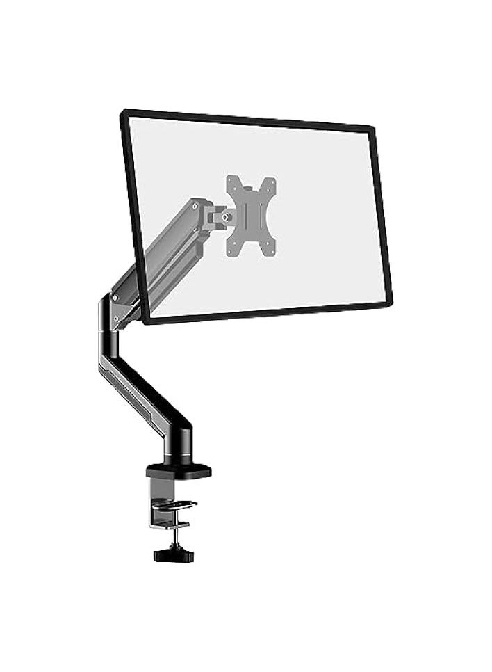 PROMASS Single Monitor Desk Mount - Articulating Gas Spring Monitor Arm, Removable VESA Mount Desk Stand with Clamp and Grommet Base - Fits 13 to 32 Inch LCD Computer Monitors, VESA 75x75, 100x100 - Image 1