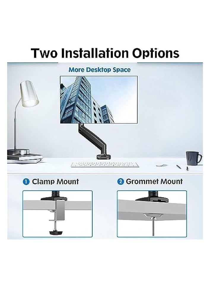 PROMASS Single Monitor Desk Mount - Articulating Gas Spring Monitor Arm, Removable VESA Mount Desk Stand with Clamp and Grommet Base - Fits 13 to 32 Inch LCD Computer Monitors, VESA 75x75, 100x100 - Image 2