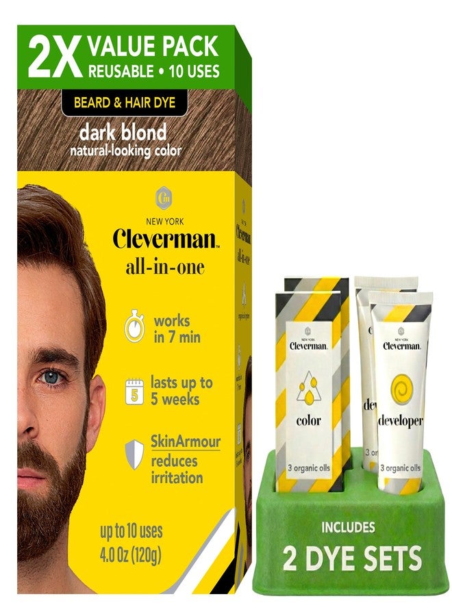 CLEVERMAN 2X Reusable Hair & Beard Dye for Men – Dark Blond | Up to 10 Uses, 7 Minutes | Natural Gray Coverage, No-Drip Cream with SkinArmour® – Cleverman - Image 1