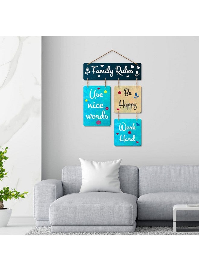 Artvibes Family Rules Decorative Wall Art MDF Wooden Wall Hanger for Living Room | Bedroom | Home Decor | Office | Gift | Quotes Items | Wall Hanging For Home Decoration | Modern (WH_6504N) - Image 3