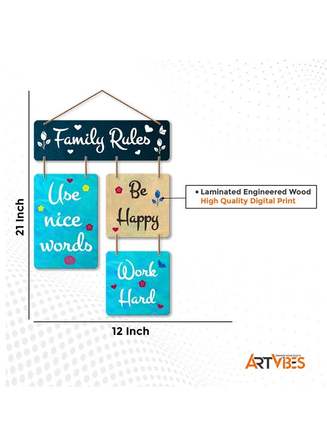 Artvibes Family Rules Decorative Wall Art MDF Wooden Wall Hanger for Living Room | Bedroom | Home Decor | Office | Gift | Quotes Items | Wall Hanging For Home Decoration | Modern (WH_6504N) - Image 5