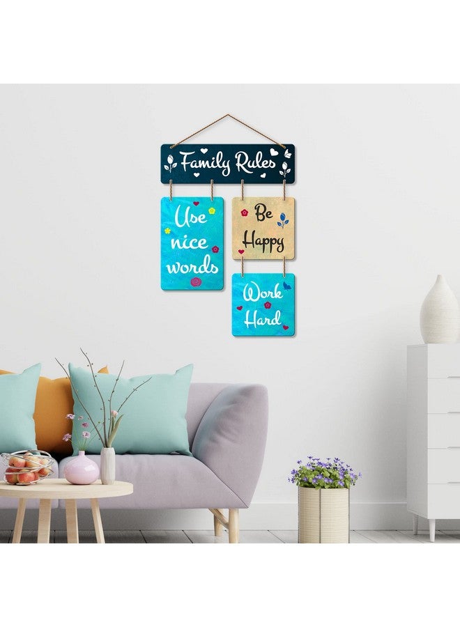 Artvibes Family Rules Decorative Wall Art MDF Wooden Wall Hanger for Living Room | Bedroom | Home Decor | Office | Gift | Quotes Items | Wall Hanging For Home Decoration | Modern (WH_6504N) - Image 2