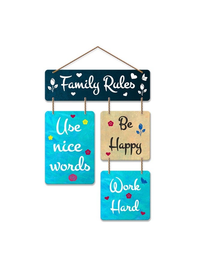 Artvibes Family Rules Decorative Wall Art MDF Wooden Wall Hanger for Living Room | Bedroom | Home Decor | Office | Gift | Quotes Items | Wall Hanging For Home Decoration | Modern (WH_6504N) - Image 1