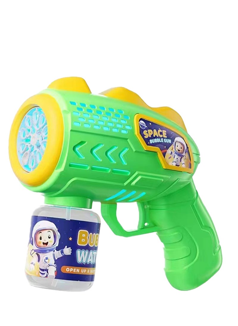 Mike Music Space-Themed Electric Bubble Gun for Kids , LED Lights, 15x10x5cm" Green  - Image 1