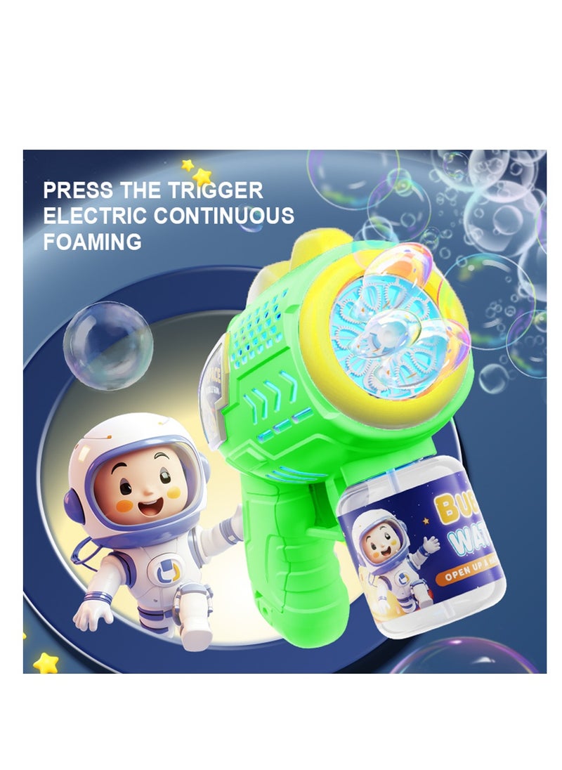 Mike Music Space-Themed Electric Bubble Gun for Kids , LED Lights, 15x10x5cm" Green  - Image 3