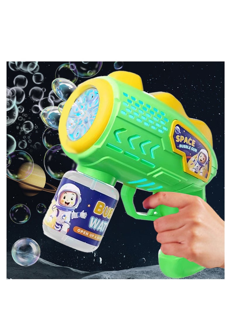 Mike Music Space-Themed Electric Bubble Gun for Kids , LED Lights, 15x10x5cm" Green  - Image 2