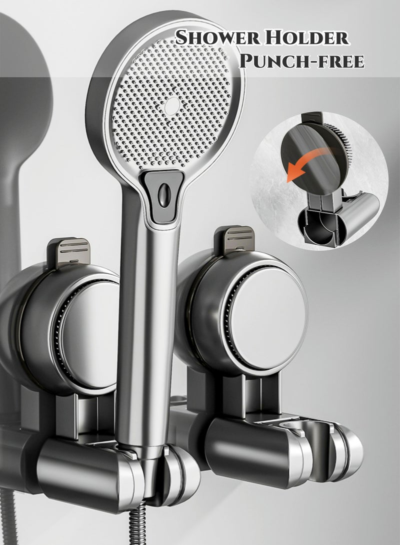 لا يوجد حامل رأس دش حفر ، التصاق قوي ، حامل كوب شفط قابل للتعديل بزاوية 360 درجة مع ختم فراغ قوي ، مقاوم للماء لأسطح الجدران المتعددة ، أو البلاط ، الزجاج ، الحمام ، المطبخ وحوض الاستحمام - Image 1