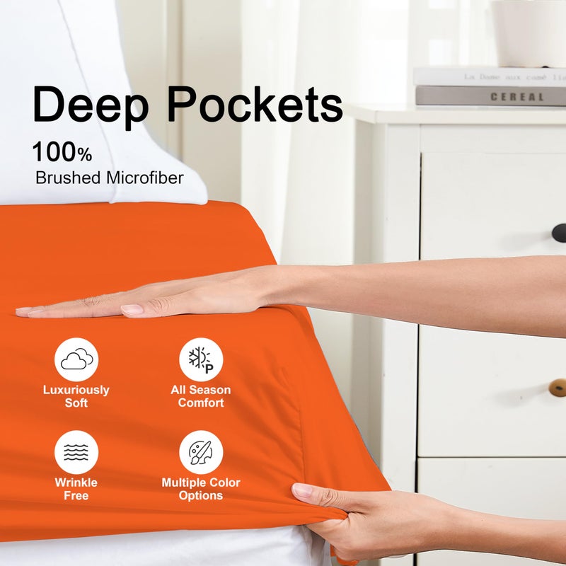 Hotella 100% Microfiber King Size Fitted Sheet Only, 78"x80" Hotel Quality Deep Pocket Bottom Sheet, Fit for 6" 8" 14" Matress, Machine Washable and Non-Fade, Snug Fit Stay in Place, Autumn Orange - Image 3