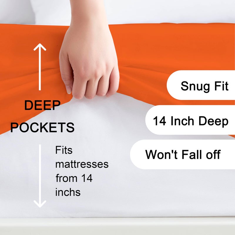 Hotella 100% Microfiber King Size Fitted Sheet Only, 78"x80" Hotel Quality Deep Pocket Bottom Sheet, Fit for 6" 8" 14" Matress, Machine Washable and Non-Fade, Snug Fit Stay in Place, Autumn Orange - Image 2