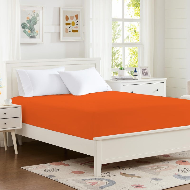 Hotella 100% Microfiber King Size Fitted Sheet Only, 78"x80" Hotel Quality Deep Pocket Bottom Sheet, Fit for 6" 8" 14" Matress, Machine Washable and Non-Fade, Snug Fit Stay in Place, Autumn Orange - Image 1