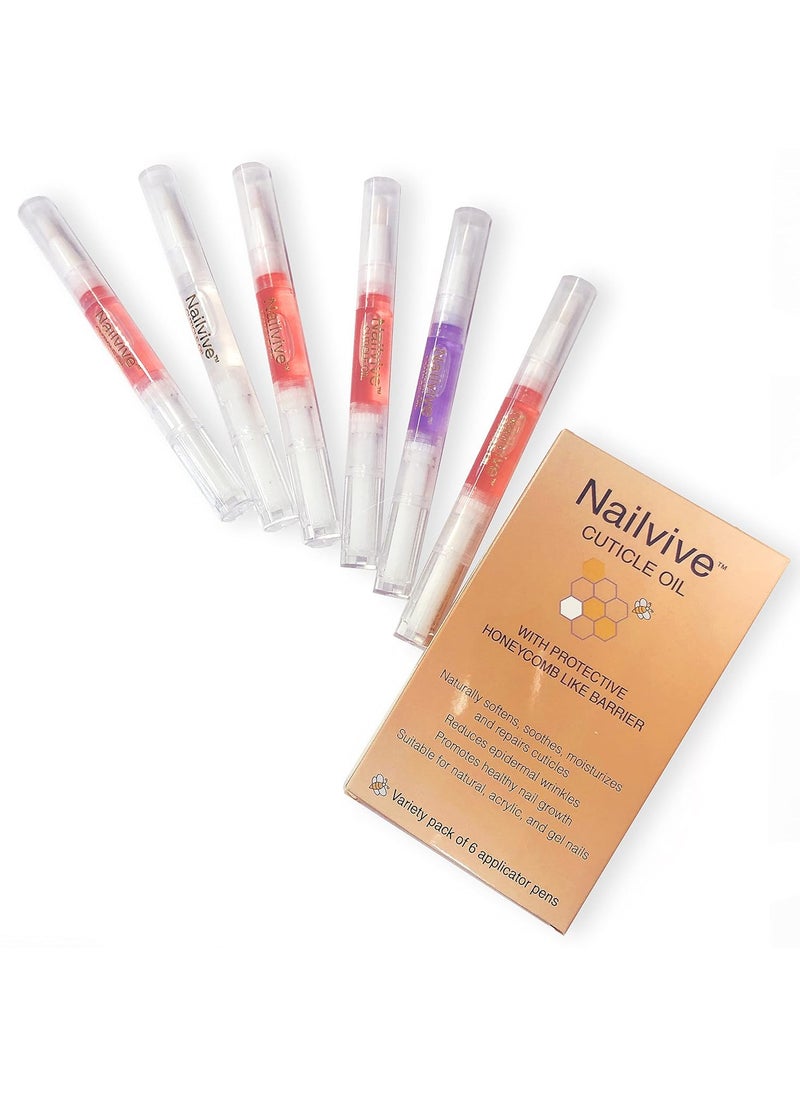 KERATIN RESEARCH Nailvive Six Pens Cuticle oil Revitalizing Oils unique natural complex of rich oils to provide moisture protect nourish dry brittle cracked cuticles nails and skin CUTICLE OIL 6X PACK 