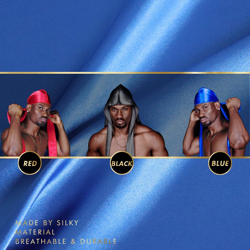 ForceWave 4PCS Silky Durags for Men 360 Waves, Designer Do Rag, 1 Wave Cap (Kiss Blue Black Red) - Image 2
