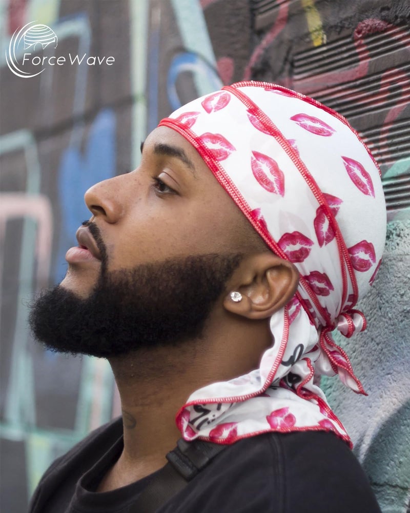 ForceWave 4PCS Silky Durags for Men 360 Waves, Designer Do Rag, 1 Wave Cap (Kiss Blue Black Red) - Image 4