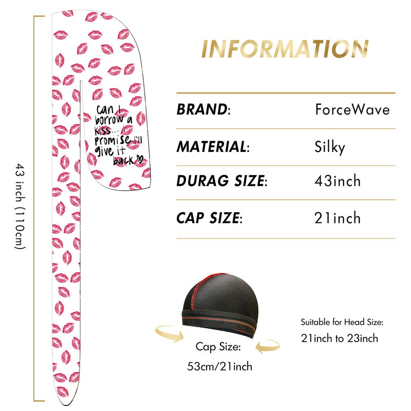 ForceWave 4PCS Silky Durags for Men 360 Waves, Designer Do Rag, 1 Wave Cap (Kiss Blue Black Red) - Image 3