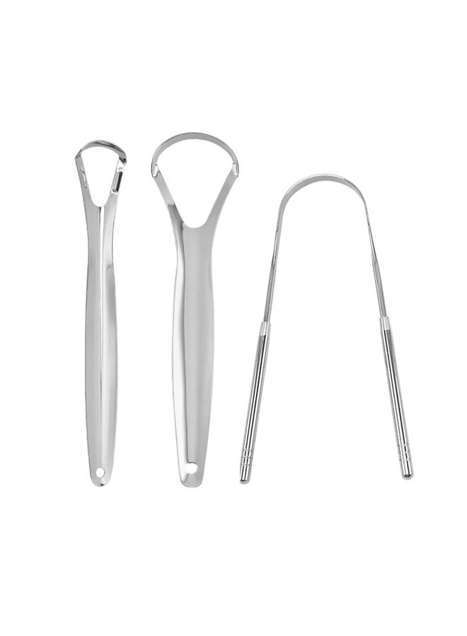 Generic 3 Pieces Stainless Steel Oral Tongue Cleaner Silver  - Image 1