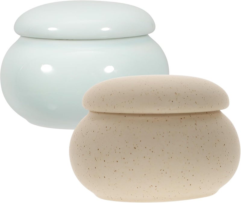 2pcs Multifunctional Ceramic Lip Balm Jars 20ml with Lids, Large Cosmetics Storage Containers for Manicure and Makeup, Wide Mouth Sealed Refillable Jars for Travel and Daily Use - Image 1