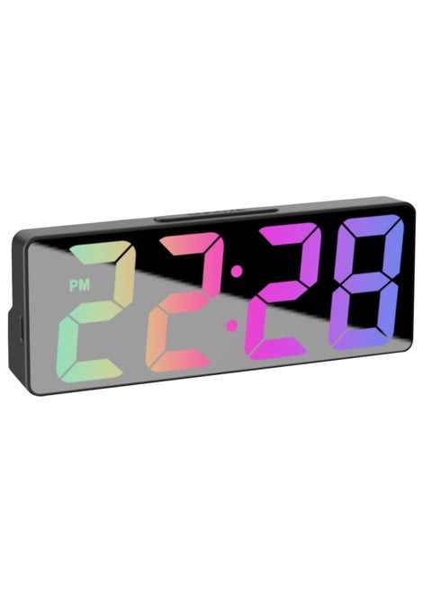 Mirror Surface Digital Alarm Clock with LED Nightlight, 12/24 H Big Digits Wall Mounted Desktop Table Clock for Home Living Room (Black)