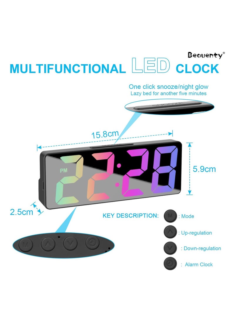 Mirror Surface Digital Alarm Clock with LED Nightlight, 12/24 H Big Digits Wall Mounted Desktop Table Clock for Home Living Room (Black)