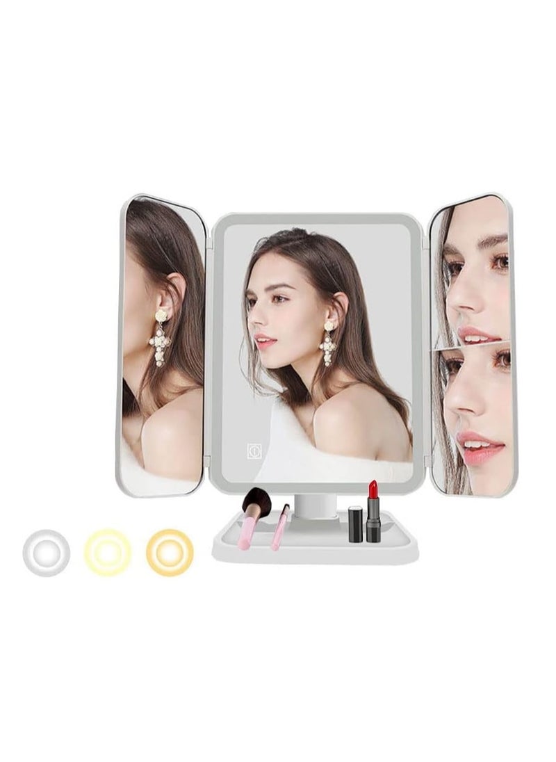 TIGER LED Makeup Mirror with 3 Color Lighting Modes – 52 LED Trifold Mirror, 1X/2X/3X Magnification, Touch Control, High Definition, Portable Lighted Cosmetic Mirror for Makeup, Grooming & Skincare  - Image 1