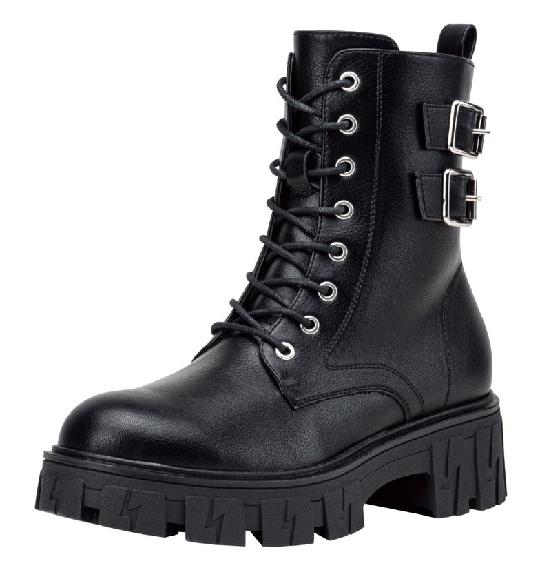 Vepose Women's 9612 Combat Boots, Platform Ankle Booties Lace up Lug Sole, Black, Size 8M US(CJY9612 Black 08) - Image 1