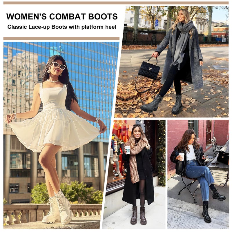 Vepose Women's 9612 Combat Boots, Platform Ankle Booties Lace up Lug Sole, Black, Size 8M US(CJY9612 Black 08) - Image 2