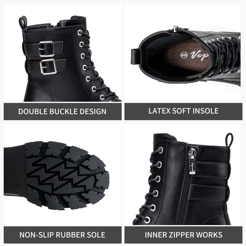 Vepose Women's 9612 Combat Boots, Platform Ankle Booties Lace up Lug Sole, Black, Size 8M US(CJY9612 Black 08) - Image 3