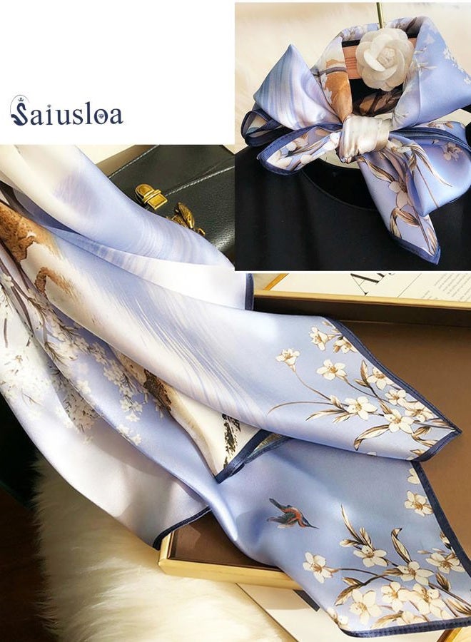 Saiusloa Neck Scarf For Womens Silky Head Scarves Hair Bandanas Square Scarf Fashion Accessories lightweight 27.5 * 27.5inch, 24-purple Wintersweet, 27.5*27.5inch - Image 2