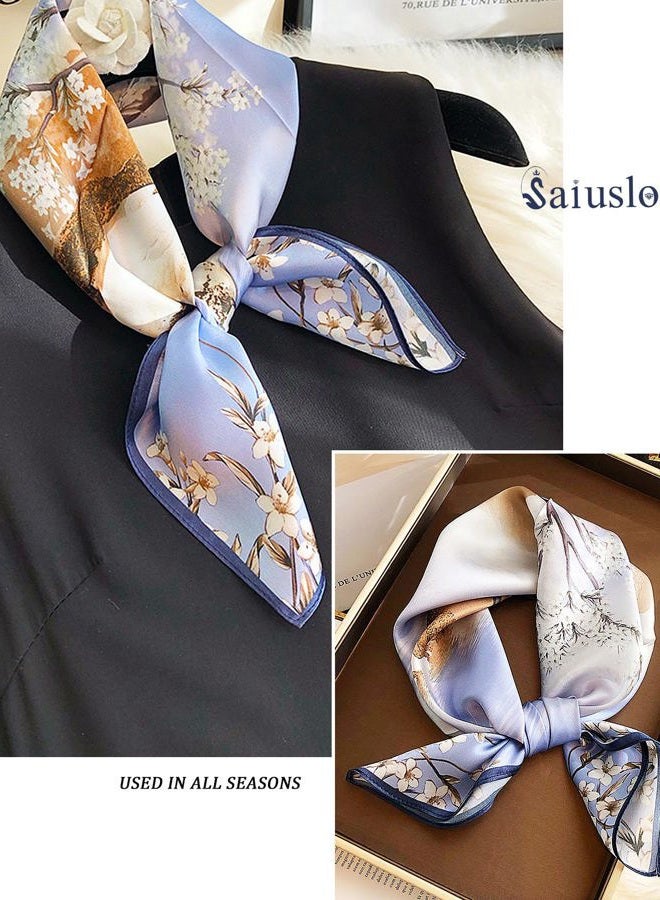 Saiusloa Neck Scarf For Womens Silky Head Scarves Hair Bandanas Square Scarf Fashion Accessories lightweight 27.5 * 27.5inch, 24-purple Wintersweet, 27.5*27.5inch - Image 4
