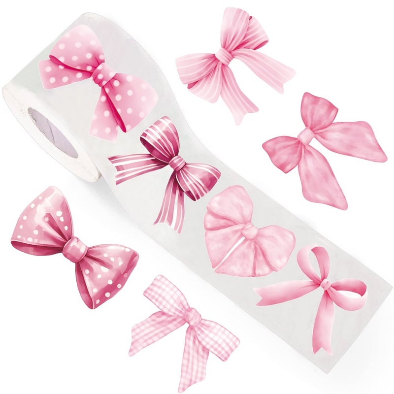 500 stickers/roll pink bow sealing stickers cute gift box blessing stickers packaging decorative material stickers - Image 1