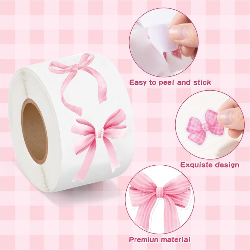 500 stickers/roll pink bow sealing stickers cute gift box blessing stickers packaging decorative material stickers - Image 3