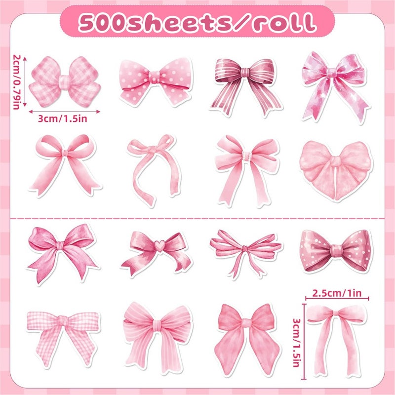 500 stickers/roll pink bow sealing stickers cute gift box blessing stickers packaging decorative material stickers - Image 2