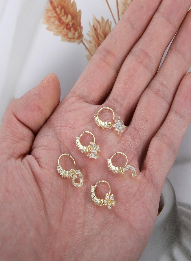 Yolev 10 Pcs Dangle Nose Ring Hoop 20g L Shaped Dangling Nose Stud Cz Flower Star Moon Butterfly Crown Nose Rings with Charm Cute Nose Piercing Jewelry Cartilage Earring For Women, no gemstone - Image 4