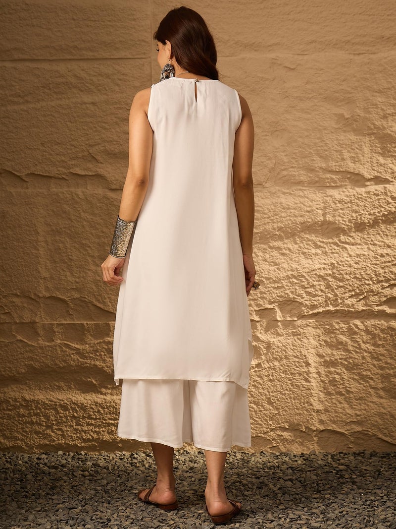 InWeave Round Neck A-Line Kurta with Palazzos - Image 3