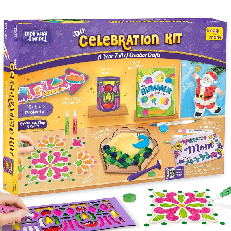 Imagimake Celebration Kit | 25+ Exciting Craft Projects for Kids | 500+ Craft Supplies | Art & Craft DIY Kit for Ages 5 to 12 | Great for Birthdays, School Projects & Travel, Multicolor - Image 1