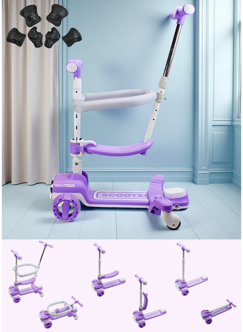 EASY FUTURE Kids Kick Scooter 360° Baby Fence & Adjustable Parent Push Bar, Kids Three Wheel Scooter for Boys and Girls 1-12 Year Old Including Protective Gear Set – 4-in-1 Toddler Scooter Foldable Scooter Adjustable Height and Removable Seat - Image 1