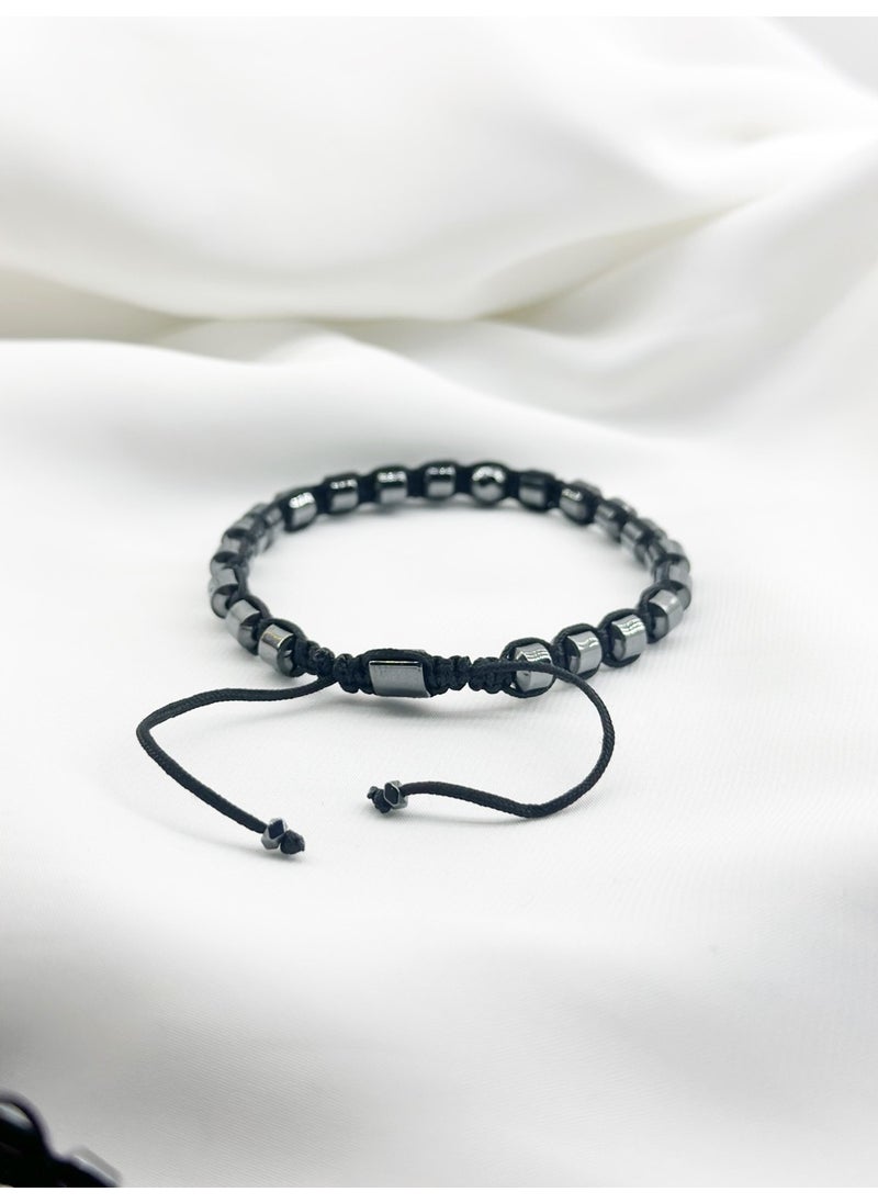 Kehribar Point - Amber Point Hematite Stone Natural Stone Macrame Bracelet - Image 1