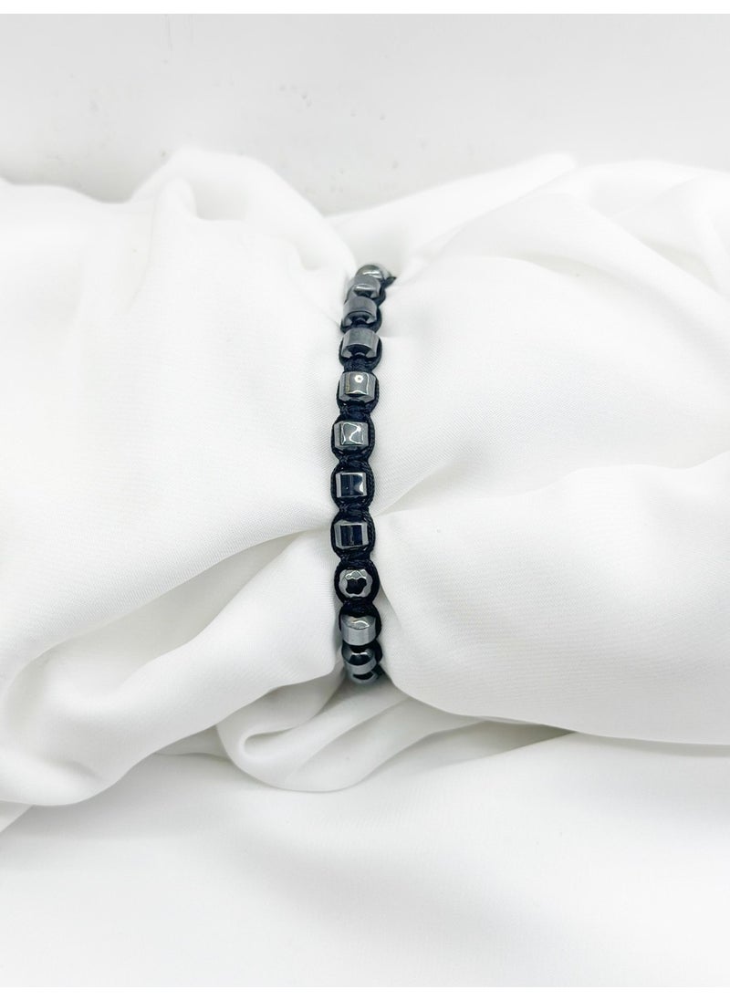 Kehribar Point - Amber Point Hematite Stone Natural Stone Macrame Bracelet - Image 1