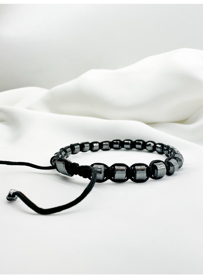 Kehribar Point - Amber Point Hematite Stone Natural Stone Macrame Bracelet - Image 1