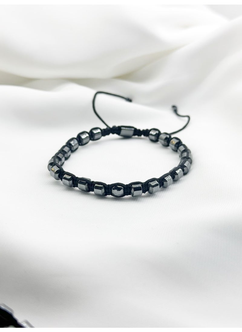 Kehribar Point - Amber Point Hematite Stone Natural Stone Macrame Bracelet - Image 1