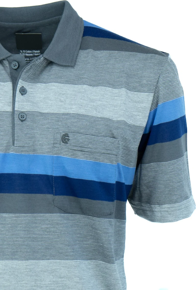 Oppland Men's Classic Buttoned Polo Collar Pocket Short Sleeve Ringer Patterned Comfortable Cut Full Fit Cotton Fabric T-Shirt