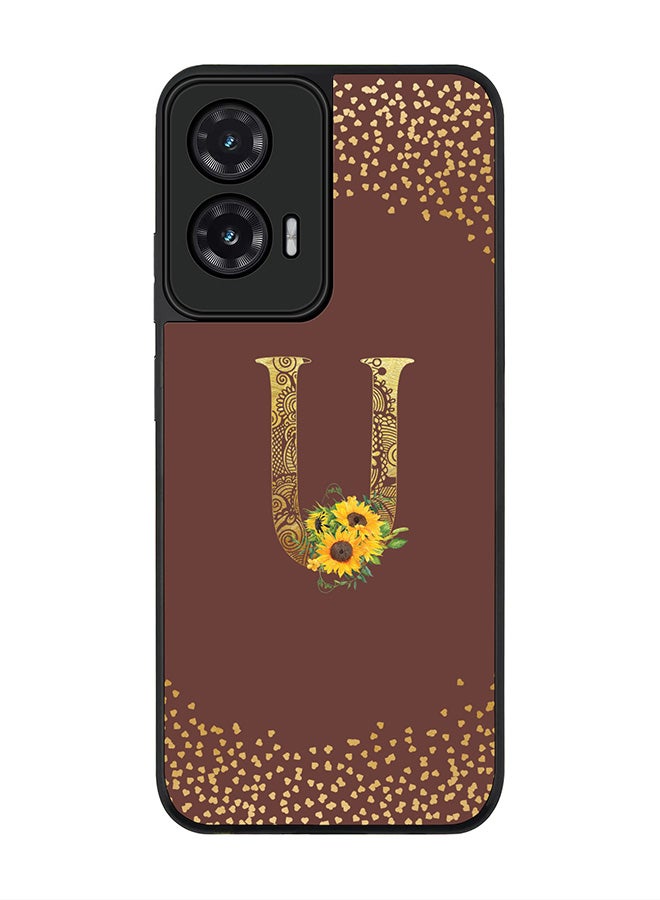 Stylizedd For Motorola Moto G35 Case,Slim fit Camera Protection, Shockproof Thin Phone cover  - Custom Floral Monogram - U  (Brown )