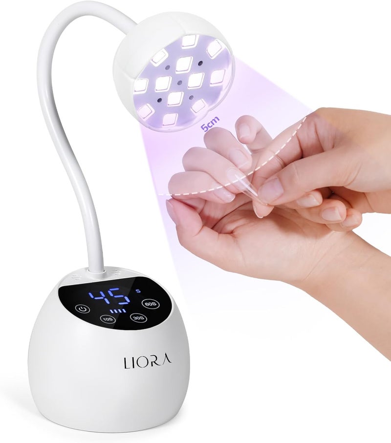 UV LED Nail Lamp - Gooseneck UV Light for Gel Nails - LED Lamps for Gel Polish Equipped with Power Storage Function 24W USB Rechargeable with Four Timers Automatic Sensor DIY Nail Art(White)