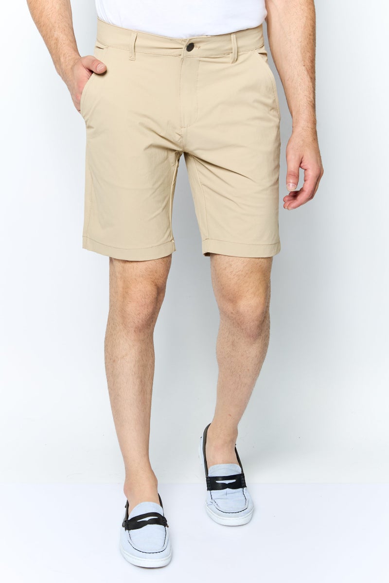 Men Plain Chino Shorts, Beige