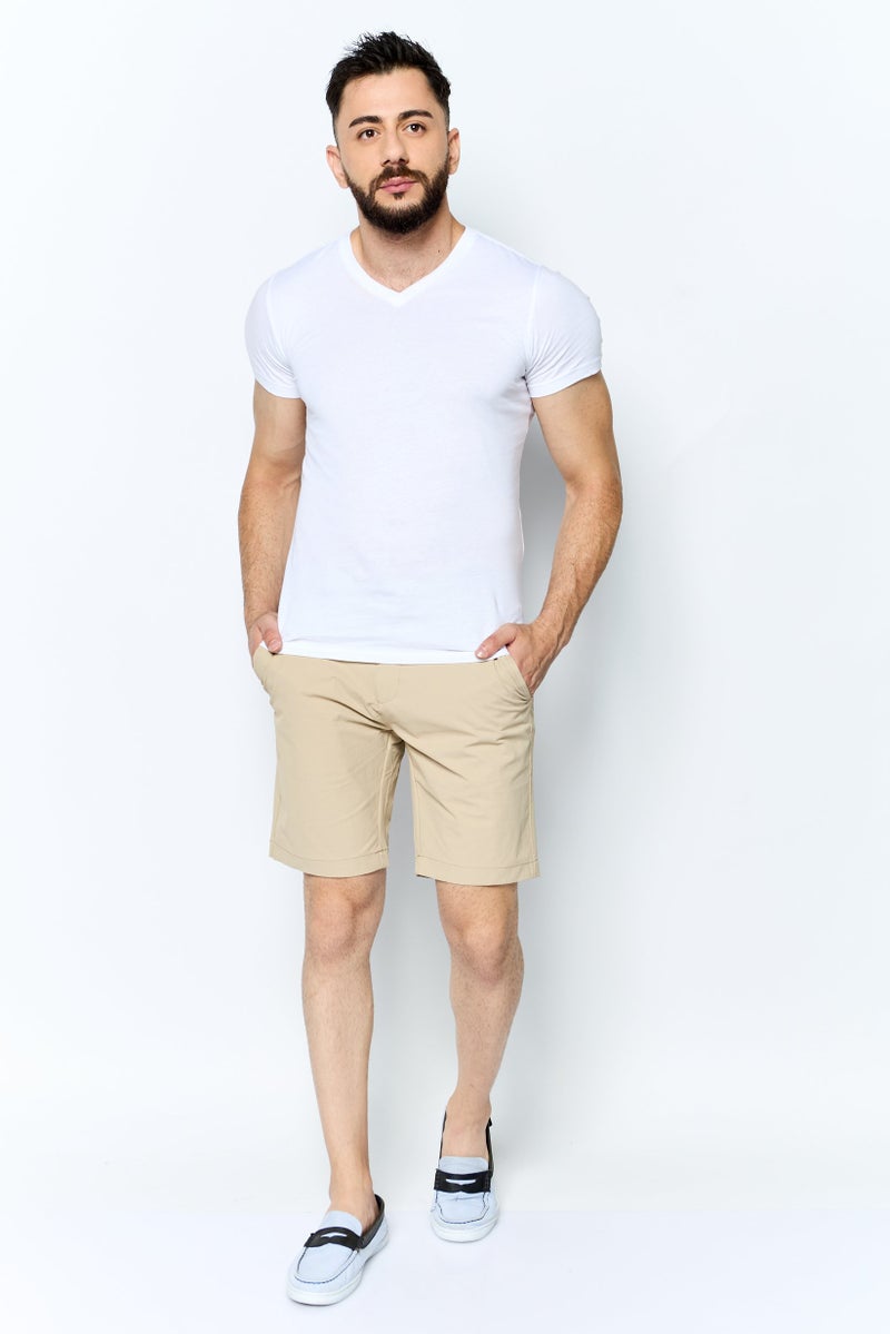 Men Plain Chino Shorts, Beige