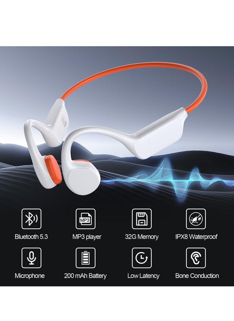 KASTWAVE - Bone Conduction Headphones - 32GB Built-in Memory, Bluetooth 5.3, Lightweight, Open-Ear Wireless Headphones for Swimming and Running - Orange - Image 1