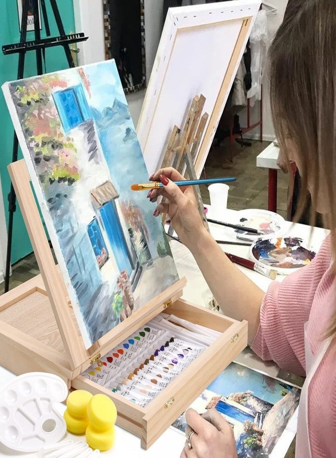 Vigorfun مجموعة أدوات الرسم، 49 قطعة طقم رسم بالألوان المائية مع حامل طاولة خشبي، يتضمن ألوان مائية، فرش، لوحة، لوحات قماشية وألواح رسم، للفنانين، الطلاب، البالغين، الأطفال - Image 5