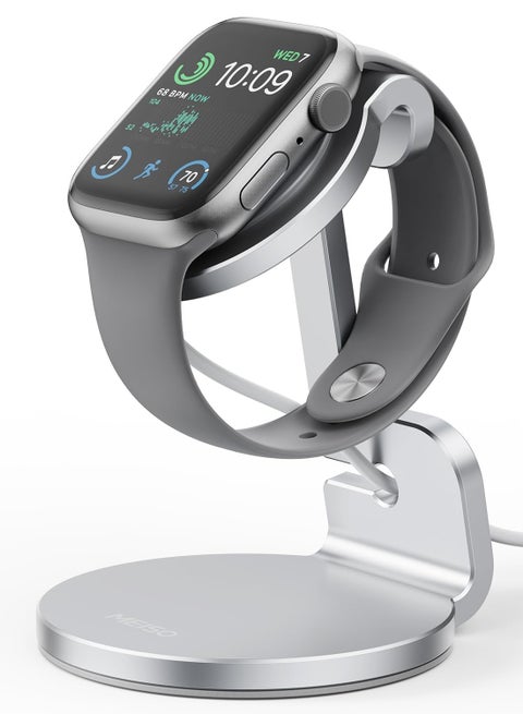 Apple Watch Stand - Future-Proof Charging Dock for All iWatch Series | Sturdy Apple Watch Holder with Cable Management | Compatible with Series 8, 7, 6, 5, 4, 3, 2, 1 (Silver)